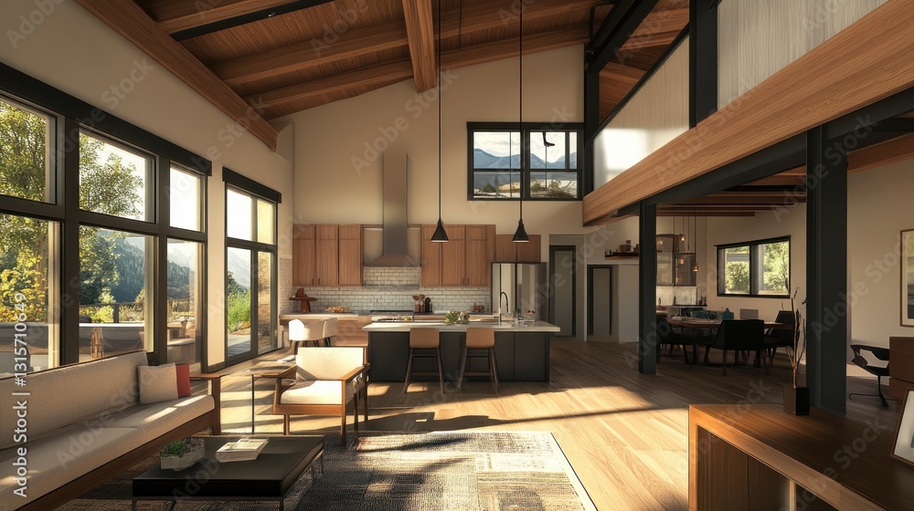 Bright and airy modern living space with open floor plan and natural light Bright and airy modern living space with open floor plan and natural light