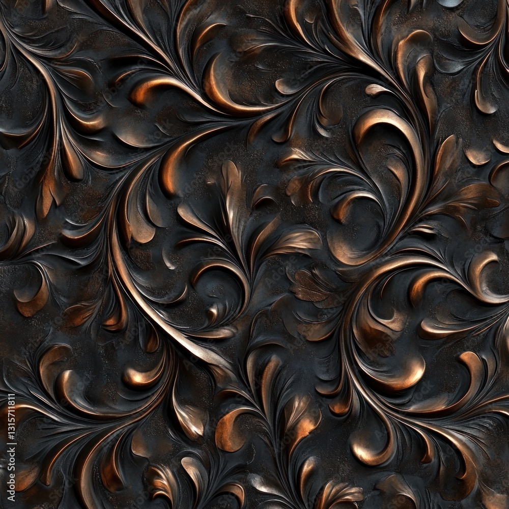 Dark bronze metallic floral seamless pattern. Dark bronze metallic floral seamless pattern.