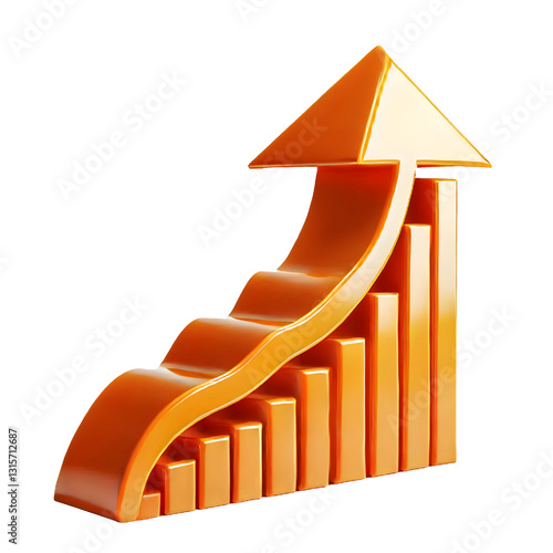 orange upward arrow isolated on a white background. Clean and glossy design. Concept of direction and rise. 3D Rendering