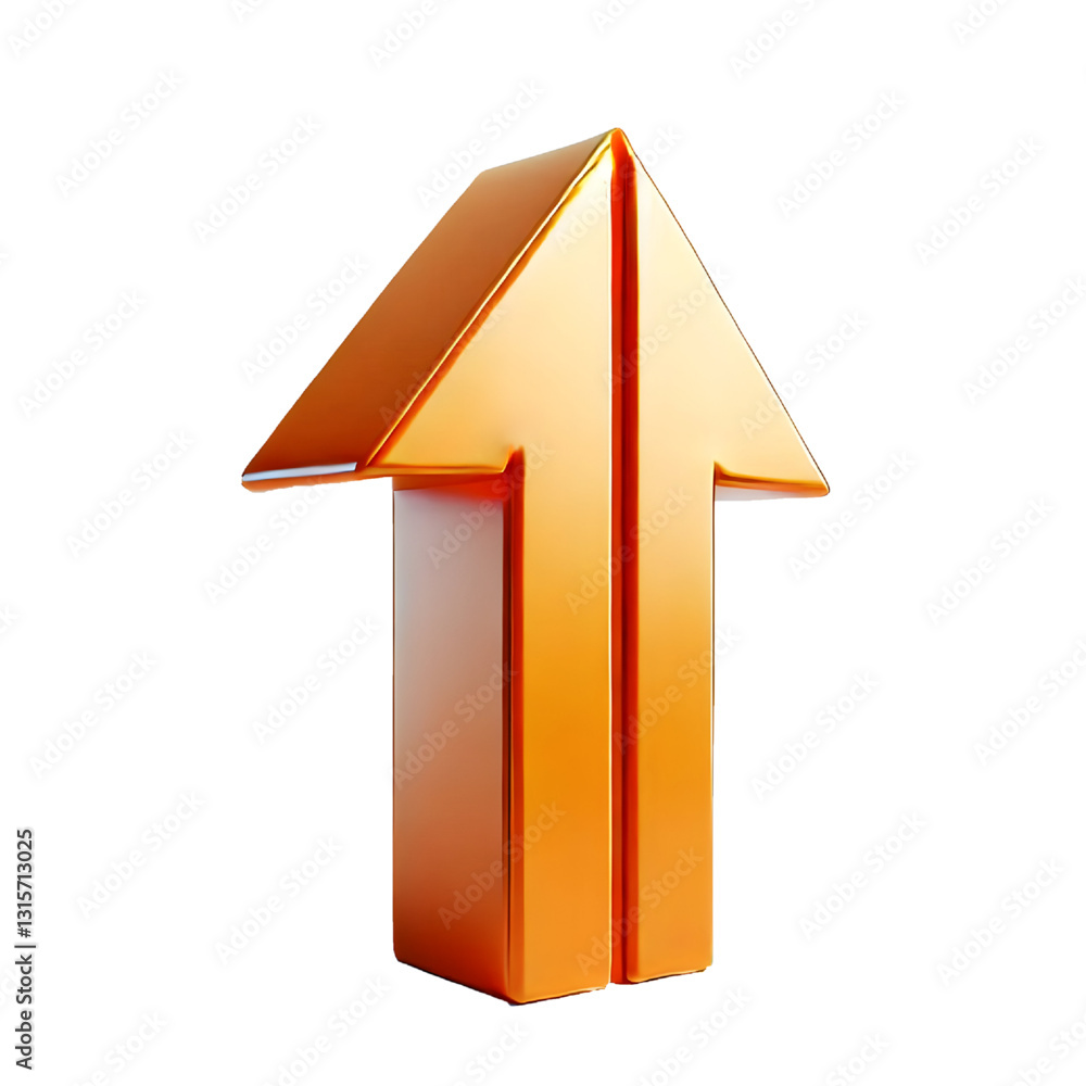orange upward arrow isolated on a white background. Clean and glossy design. Concept of direction and rise. 3D Rendering orange upward arrow isolated on a white background. Clean and glossy design. Concept of direction and rise. 3D Rendering