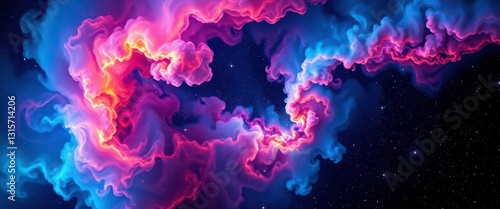 Abstract vibrant cosmic nebula, swirling colorful galaxy clouds and sparkling stars in deep night sky, astrophotography, night sky