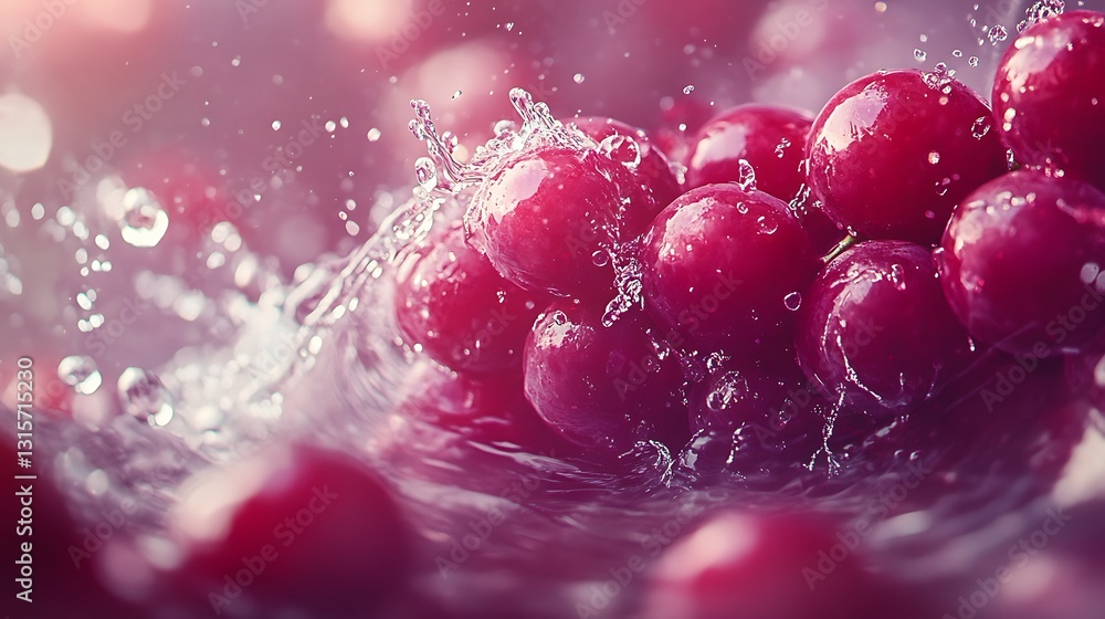 A vibrant splash of grapes in water, capturing freshness and vitality. A vibrant splash of grapes in water, capturing freshness and vitality.