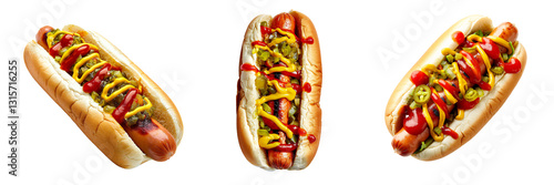 Set of A delicious hot dog with ketchup isolated on transparent background
