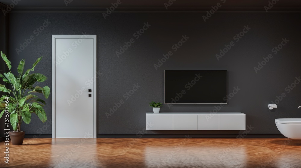 Modern Minimalist Living Room Interior Design Dark Walls White Door Wood Floor Modern Minimalist Living Room Interior Design Dark Walls White Door Wood Floor