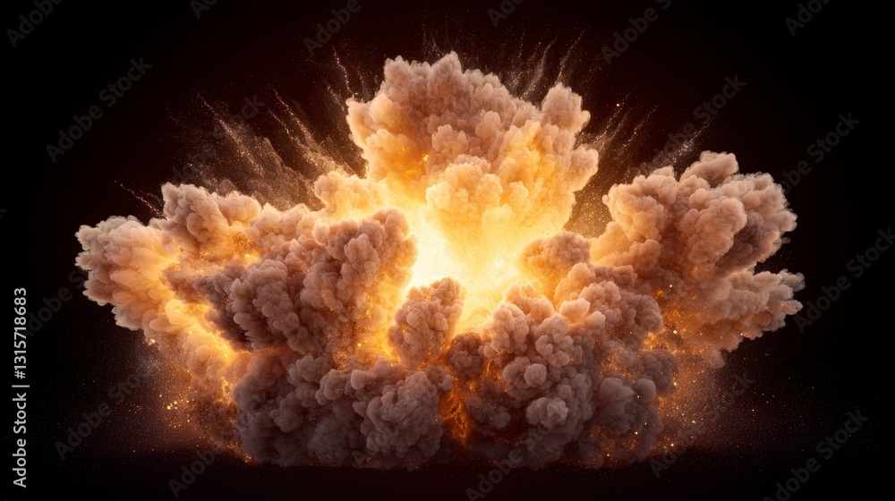 Fiery Explosion AI Generated Blast Smoke Dust Cloud Image Fiery Explosion AI Generated Blast Smoke Dust Cloud Image