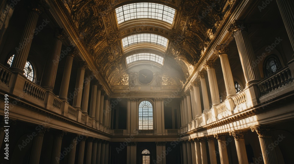 Obraz premium Sunbeams in Ornate European Hall