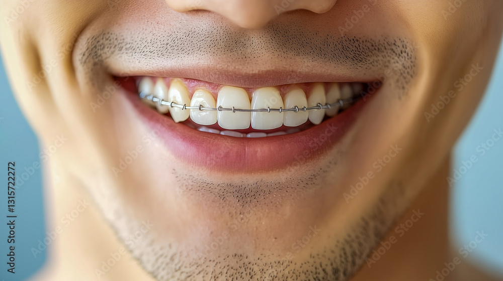 Fototapeta premium 歯列矯正中の日本人男性の口元 – クローズアップショット
