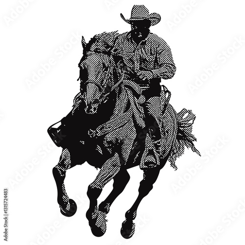 wild west cowboy on a horse. western vintage halftone grunge vector design element