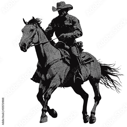 wild west cowboy on a horse. western vintage halftone grunge vector design element
