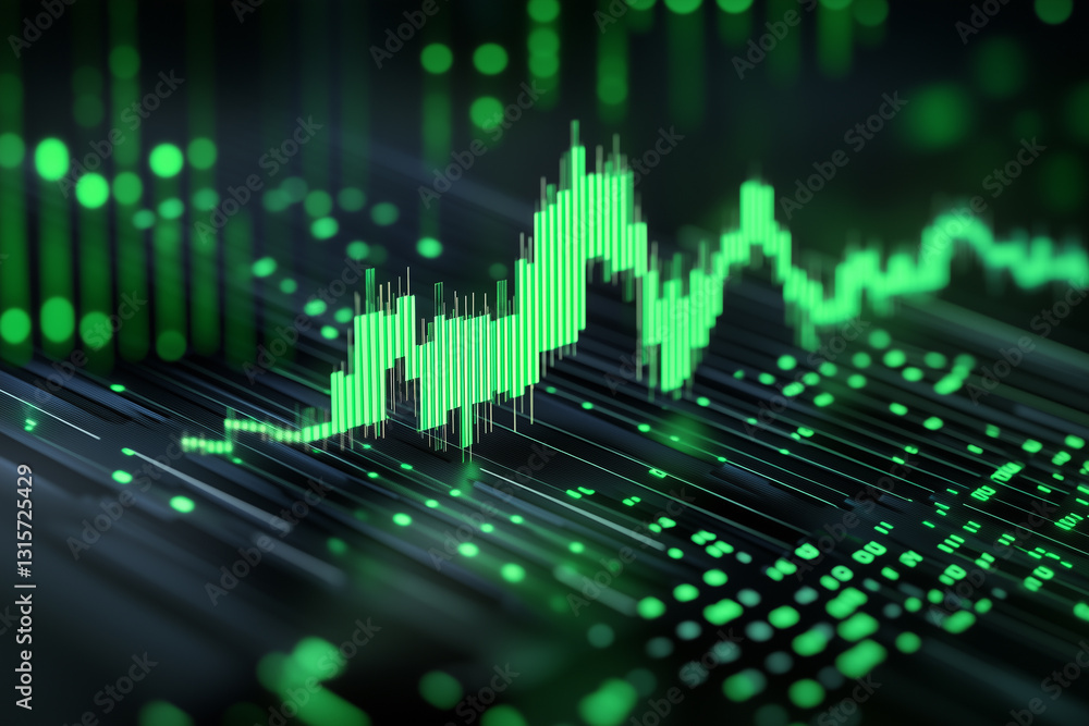 Fototapeta premium A green and black stock chart with green data points, on a blur background