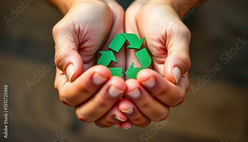 Wallpaper Mural Close-up of hands gently cradling a green eco symbol,  natural resources, responsibility Torontodigital.ca