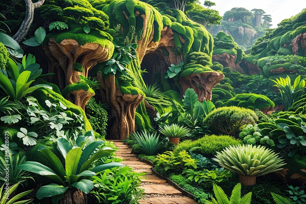 Fototapeta premium Vibrant Organic Landscape Rich in Lush Greenery and Flourishing Vegetation