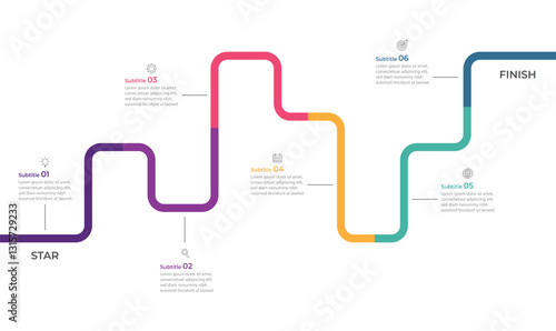 Infographic roadmap design template. Business Timeline of 6 Important Business Events annual business presentation. Vector illustration.