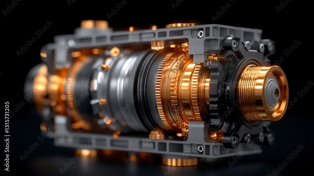 Precision Robotic Gear System Industrial Machine Components Closeup Precision Robotic Gear System Industrial Machine Components Closeup