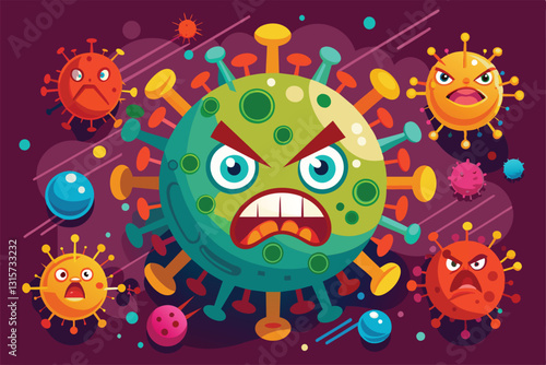 This visual features cartoon-style retroviruses with exaggerated emotions, highlighting their unique designs, Retroviruses Customizable Semi Flat Illustration