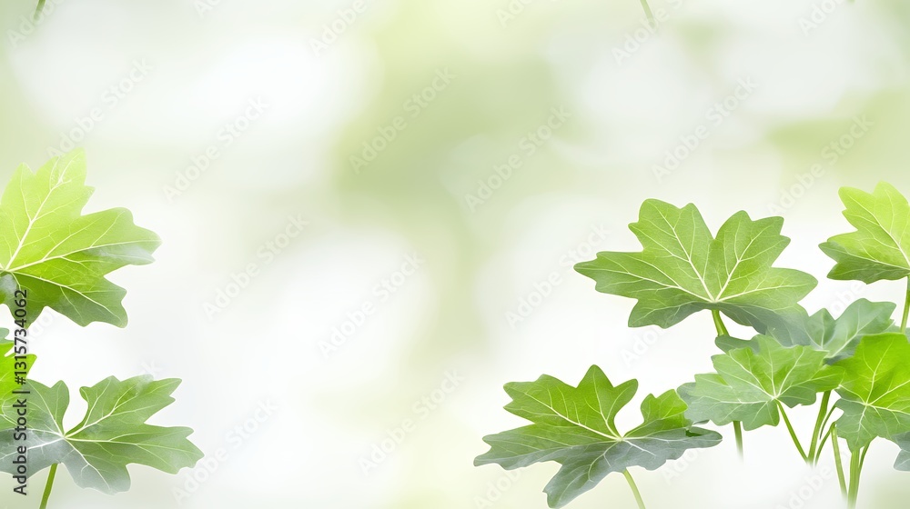 Bright Green Maple Leaves on Soft Focus Background Bright Green Maple Leaves on Soft Focus Background