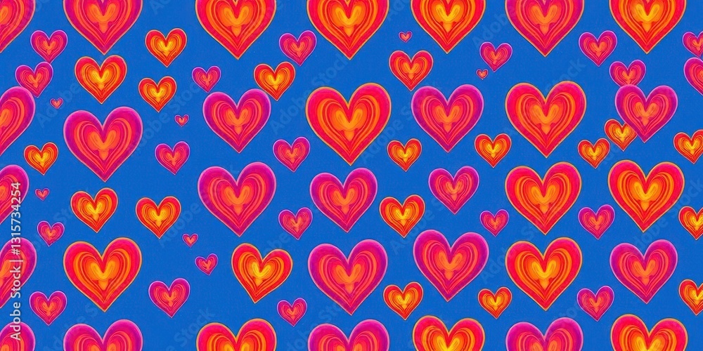 Deep blue background filled with a seamless pattern of vibrant rainbow hearts, valentines, rainbow hearts pattern Deep blue background filled with a seamless pattern of vibrant rainbow hearts, valentines, rainbow hearts pattern