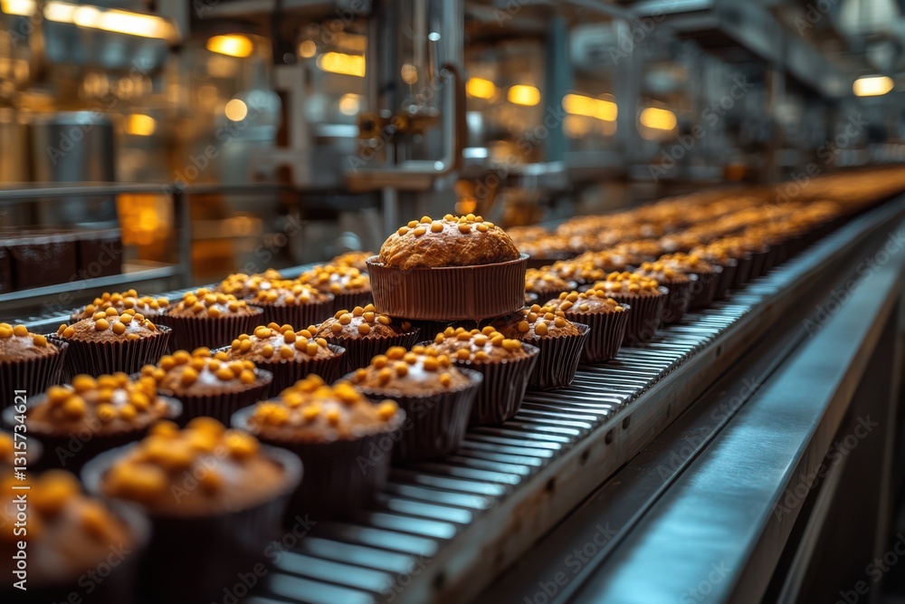 Fototapeta premium An automated baker in an industrial food production facility making loaves of bread. Machinery and ingredients are visible.