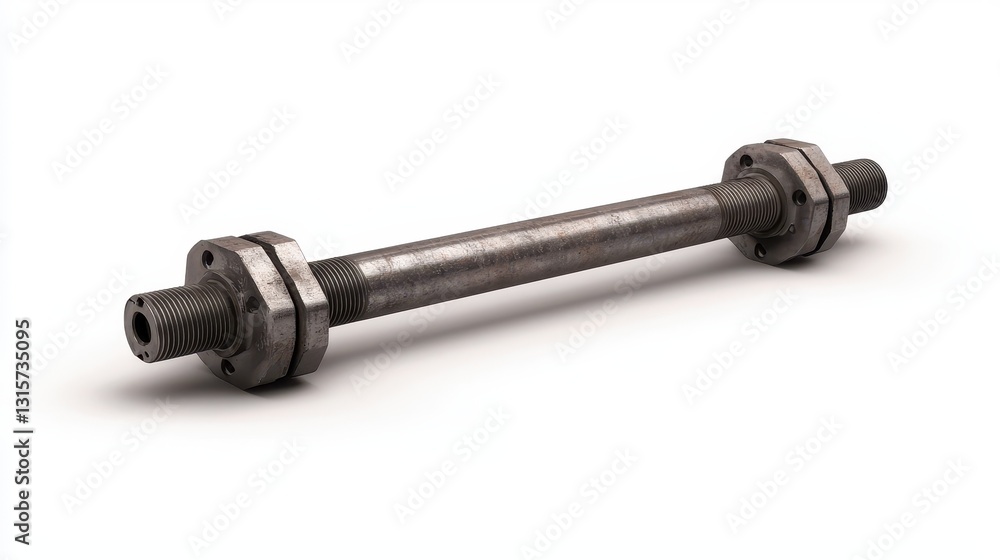 Metal rod with flanges on a white background. Industrial part. Metal rod with flanges on a white background. Industrial part.