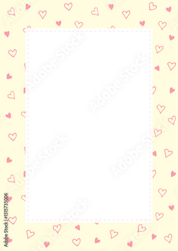 Hand drawn  hearts pattern design frame template background.