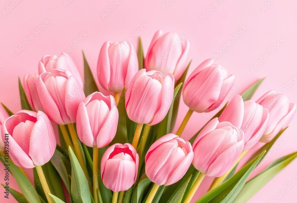 Delicate pink tulips, soft pink backdrop, floral arrangement, spring blooms, flowers, artwork Delicate pink tulips, soft pink backdrop, floral arrangement, spring blooms, flowers, artwork