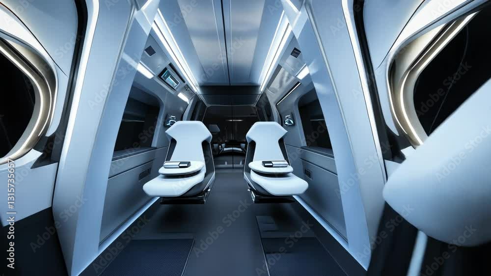Futuristic train interior with sleek design and advanced technology showcased in modern transit system Futuristic train interior with sleek design and advanced technology showcased in modern transit system