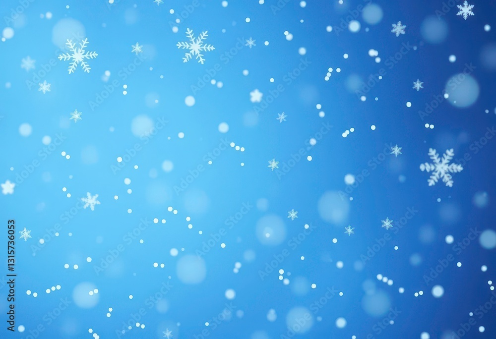 Delicate white snowflakes falling on a serene blue background, bright, texture Delicate white snowflakes falling on a serene blue background, bright, texture