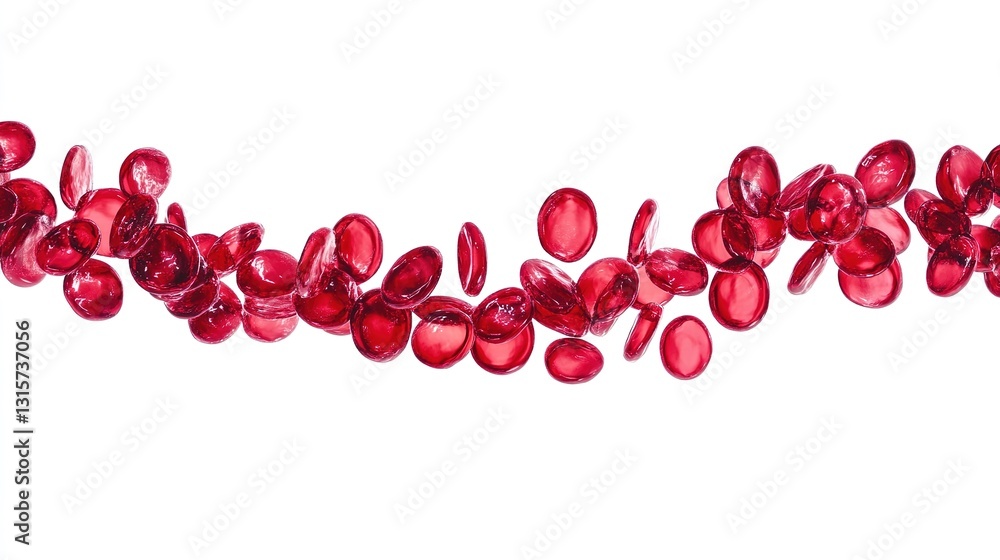 Stream of Red Blood Cells Isolated on White Background, Detailed Medical Illustration Stream of Red Blood Cells Isolated on White Background, Detailed Medical Illustration