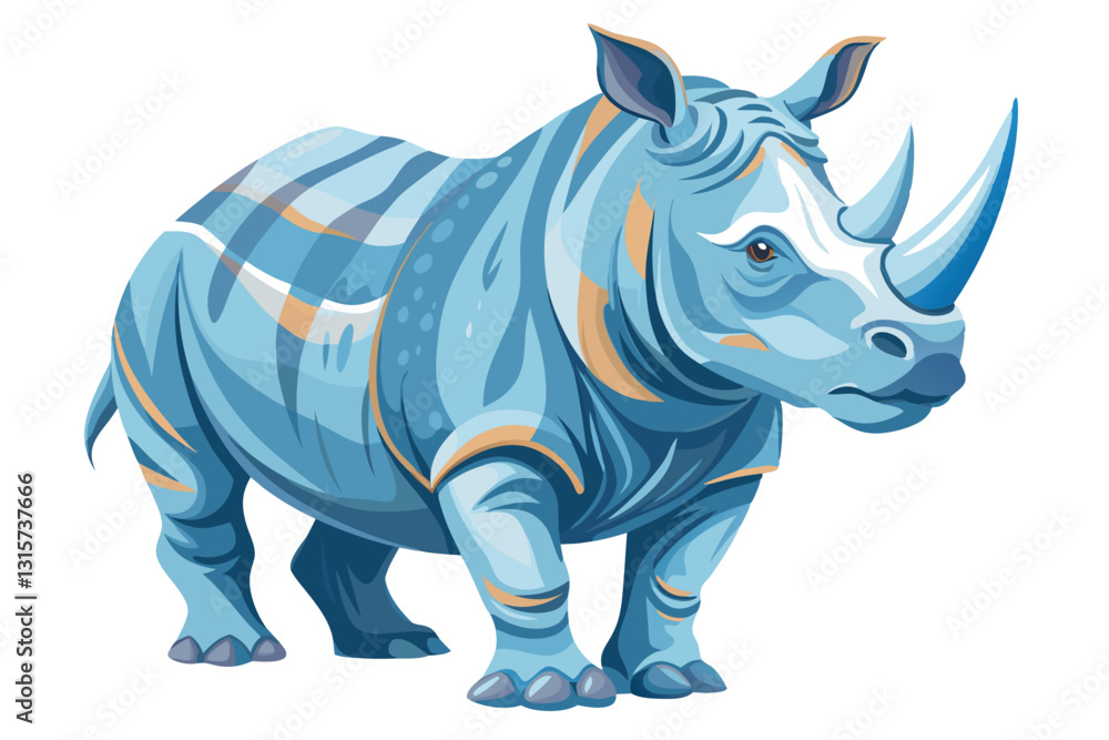 Fototapeta premium A detailed watercolor illustration showcases a rhino depicted with bold colors and artistic flair, Rhino Vector watercolor, Wildlife animal illustration on white backgrounds