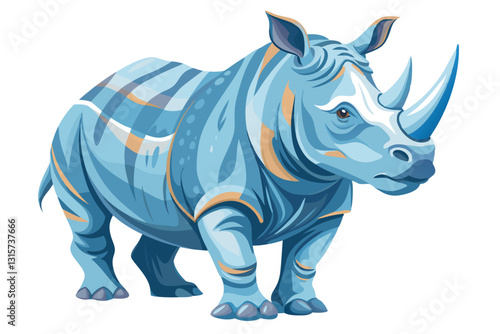 A detailed watercolor illustration showcases a rhino depicted with bold colors and artistic flair, Rhino Vector watercolor, Wildlife animal illustration on white backgrounds