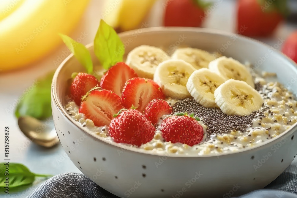 Fresh Healthy Breakfast Bowl with Strawberries and Bananas Fresh Healthy Breakfast Bowl with Strawberries and Bananas