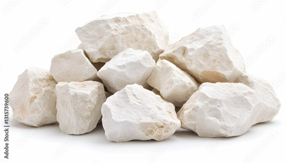 Pile of off-white kaolin clay rocks isolated on white background. Perfect for industrial, cosmetic, or geological contexts. Pile of off-white kaolin clay rocks isolated on white background. Perfect for industrial, cosmetic, or geological contexts.