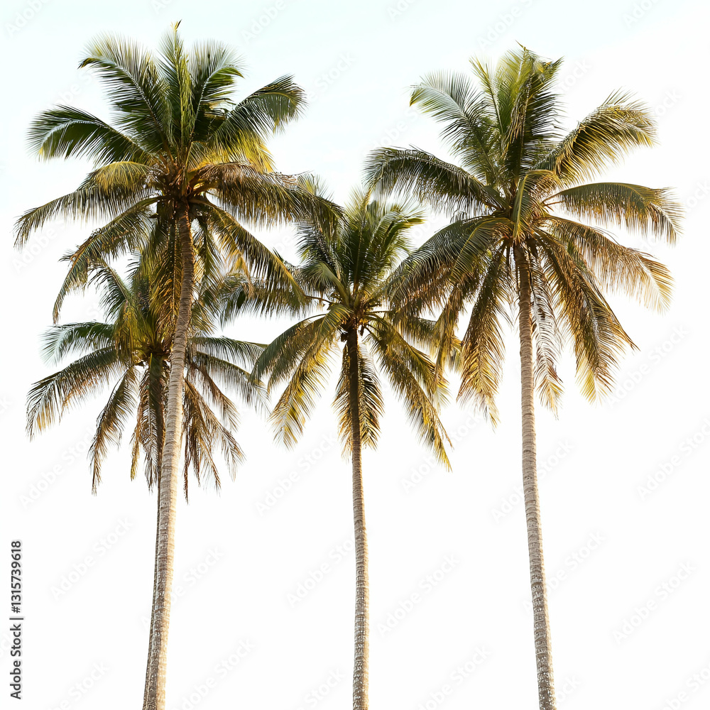 Obraz premium Tropical palm trees, sunny sky, travel vacation