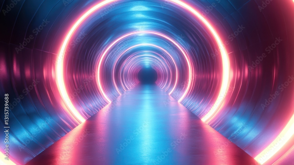Neon illuminated endless futuristic tunnel perspective, vibrant technology corridor Neon illuminated endless futuristic tunnel perspective, vibrant technology corridor