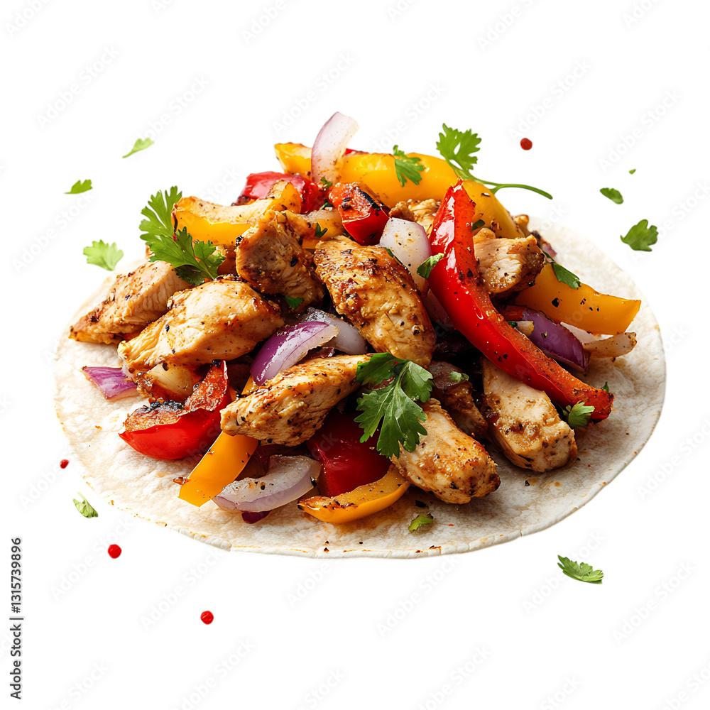 Chicken Fajita with Peppers and Onions Isolated on Transparent Background