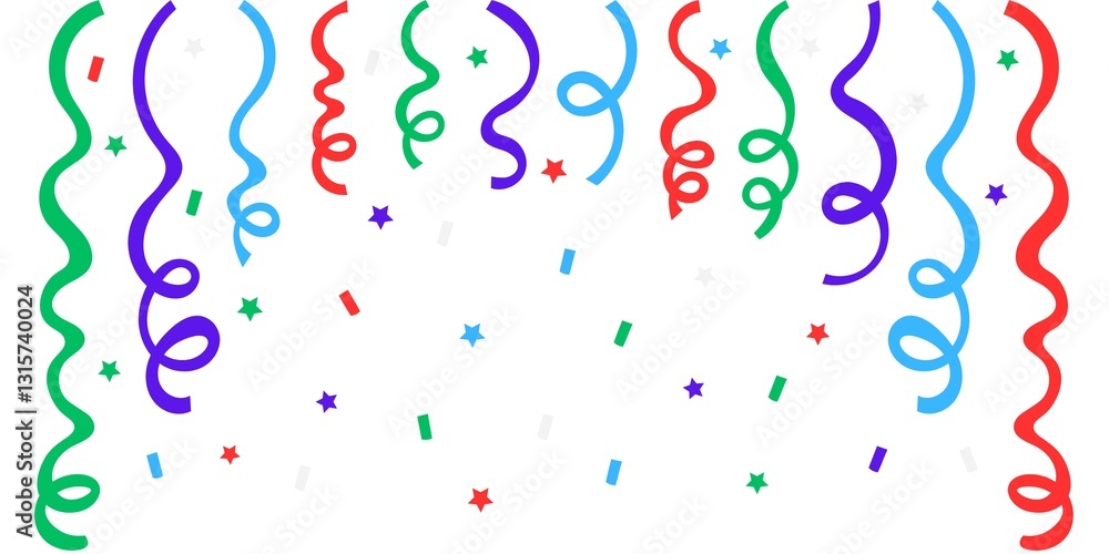 Naklejka premium colorful party streamers and confetti on white background
