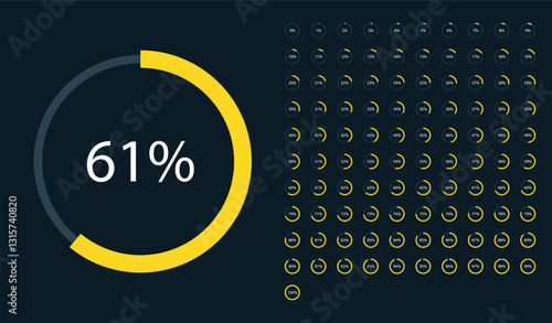 Set of round orange infographic pie charts, template segment of circle icons 0% - 100%, simple flat design loading data interface elements app button ui ux web, vector isolated on white background