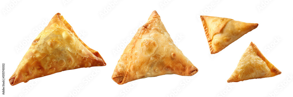 Set of A Delicious closeup fried Indian samosas isolated on white or transparent background Set of A Delicious closeup fried Indian samosas isolated on white or transparent background