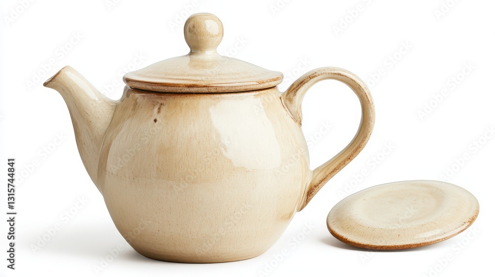 Elegant Teapot with Lid Removed on White Background Elegant Teapot with Lid Removed on White Background