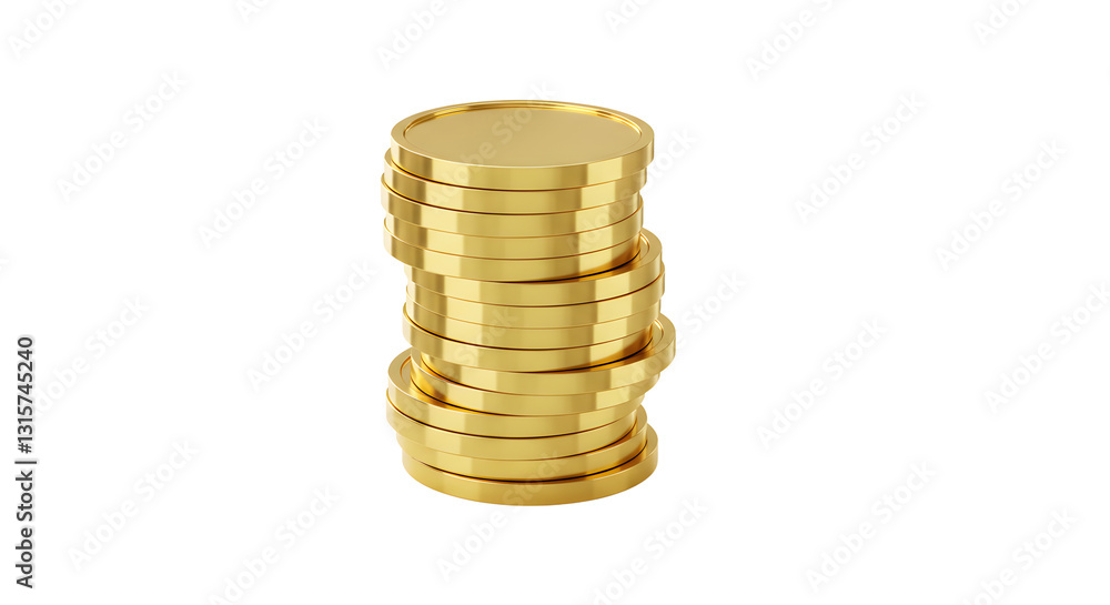 Golden Coins Stack on White Background Representing Wealth and Finance Golden Coins Stack on White Background Representing Wealth and Finance