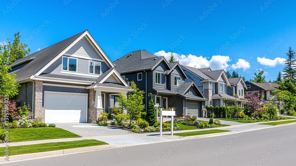 A residential neighborhood on a bright sunny day A residential neighborhood on a bright sunny day