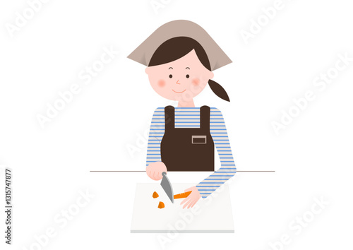 食材を切る女性の店員