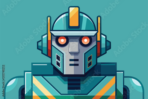 A robot face showcases customizable features with vibrant colors and distinct shapes for creative expression, Robot face Customizable Flat Illustration