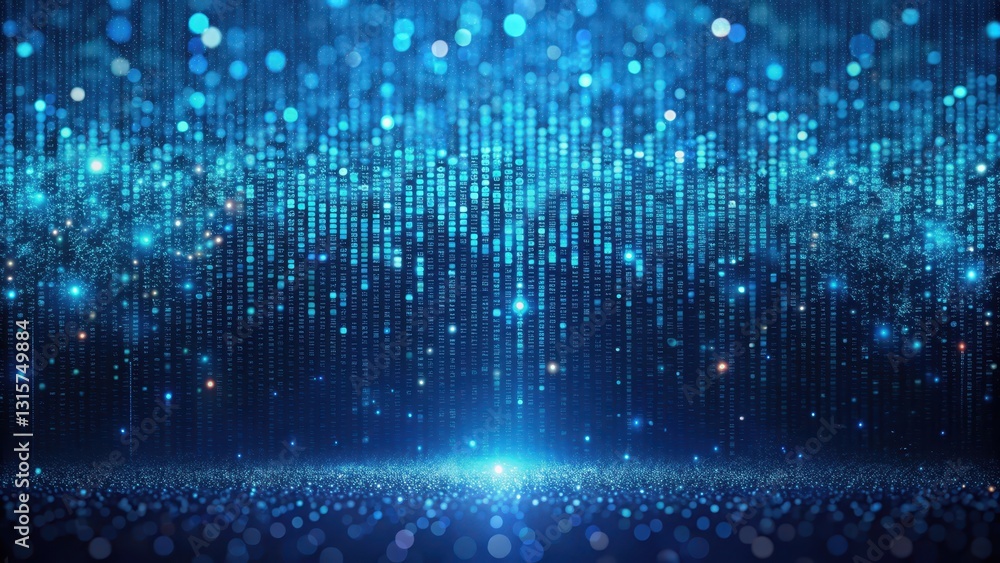 Gradient abstract blue pixel sorting background with small spherical particles moving downwards, blue pixels, futuristic design Gradient abstract blue pixel sorting background with small spherical particles moving downwards, blue pixels, futuristic design