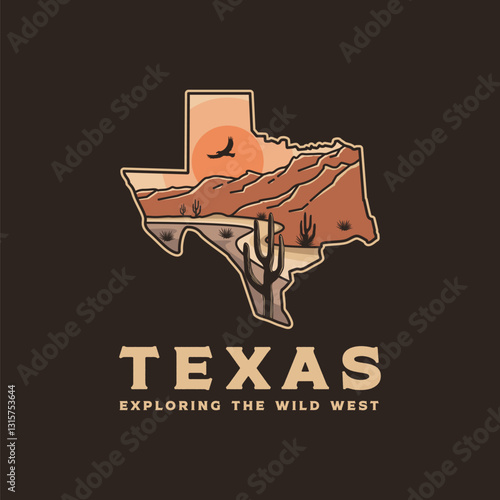Illustration of Beautiful Texas state map logo design vector on dark background