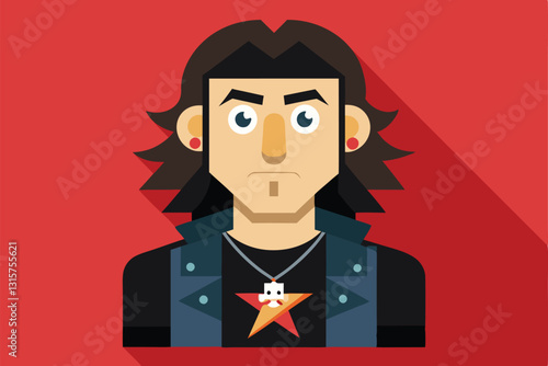 An illustration of a rock music enthusiast with a distinctive look and accessories showcasing his passion, rock music fan vector flat minimalistic isolated illustration