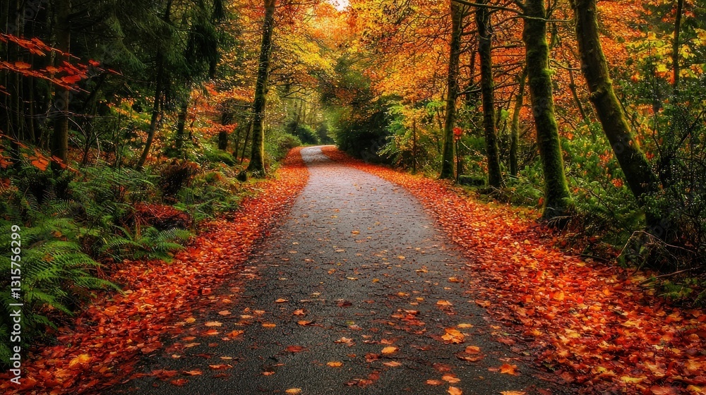 Fototapeta premium Autumnal Path: A Serene Forest Road