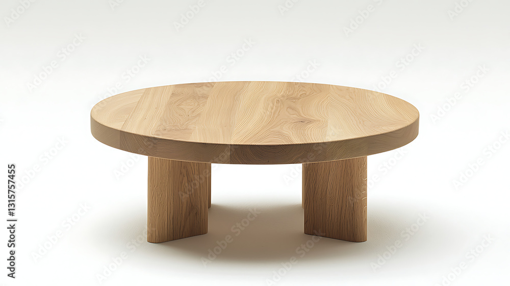 A wooden table with a round top and a wooden base A wooden table with a round top and a wooden base