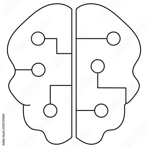 stylized illustration of brain with circuit like patterns, symbolizing artificial intelligence and technology integration. design is minimalistic, emphasizing connection between human cognition