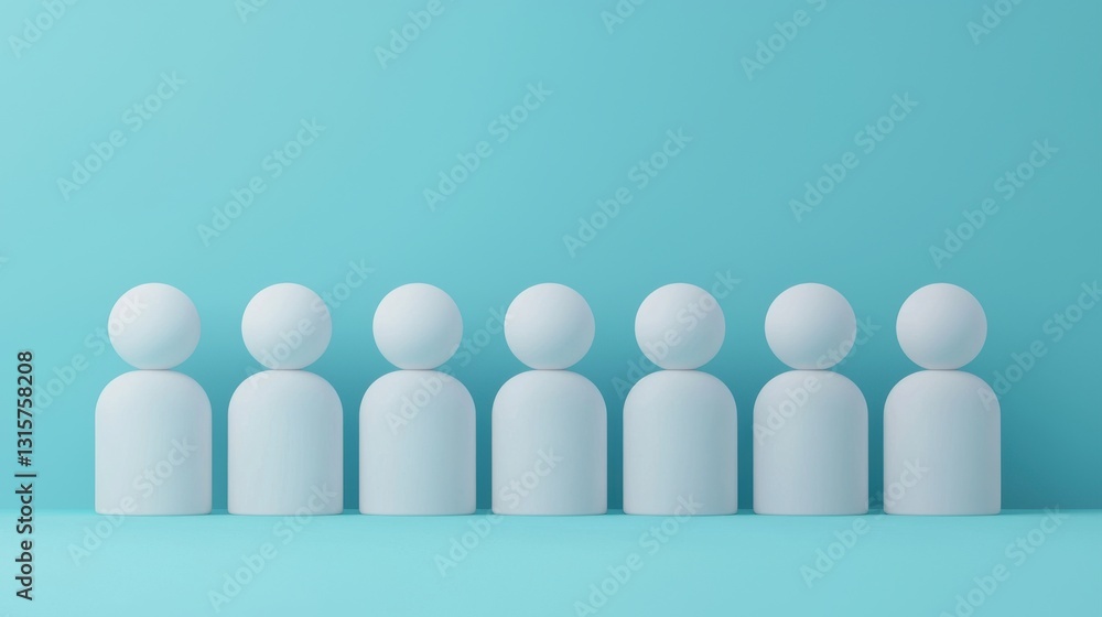 Minimalist figures lined up against a turquoise background, representing unity and simplicity in design. Minimalist figures lined up against a turquoise background, representing unity and simplicity in design.